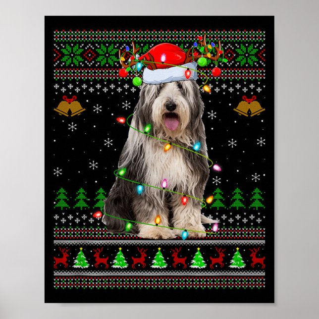 Poster Bearded Collie Dog Ugly Christmas Sweater Holiday  (Frente)