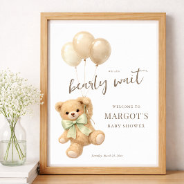 Poster Bearly Wait Churrasco de Bebê Neutro em Gênero Bem