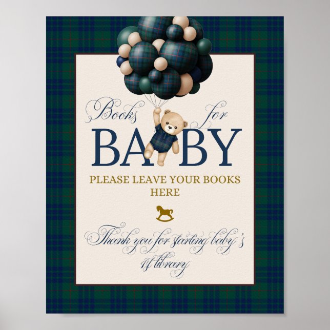 Poster Bearly Wait Preppy Teddy Balloon Baby Shower (Frente)