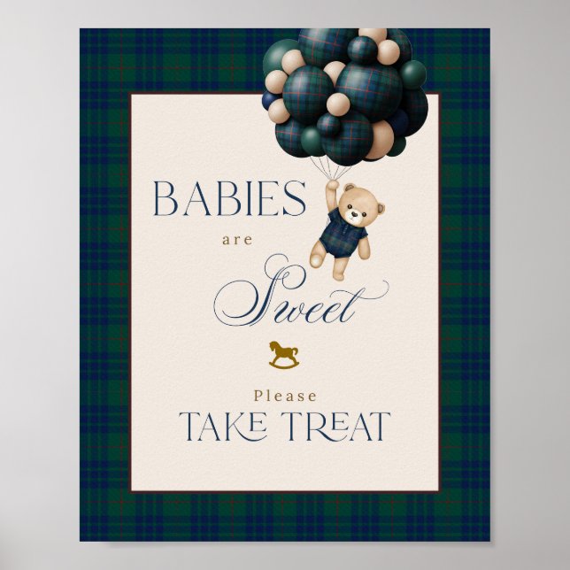 Poster Bearly Wait Preppy Teddy Balloon Baby Shower (Frente)