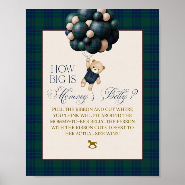 Poster Bearly Wait Preppy Teddy Balloon Baby Shower (Frente)