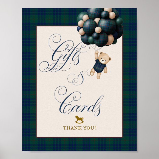 Poster Bearly Wait Preppy Teddy Balloon Baby Shower (Frente)