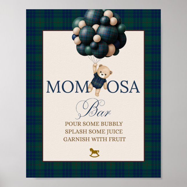 Poster Bearly Wait Preppy Teddy Balloon Baby Shower (Frente)