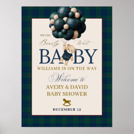 Poster Bearly Wait Preppy Teddy Balloon Baby Shower