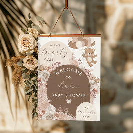 Poster Bearly Wait Teddy Bear Neutral Boho Shower Welcome