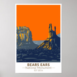 Poster Bears Ears Monumento Nacional Utah Vintage
