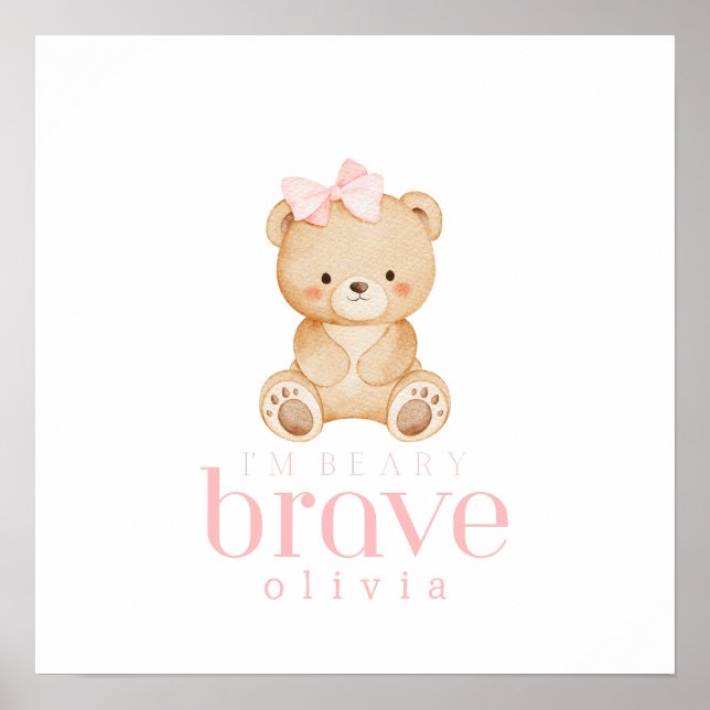 Poster beary brave childhood cancer sick kids custom name (Frente)