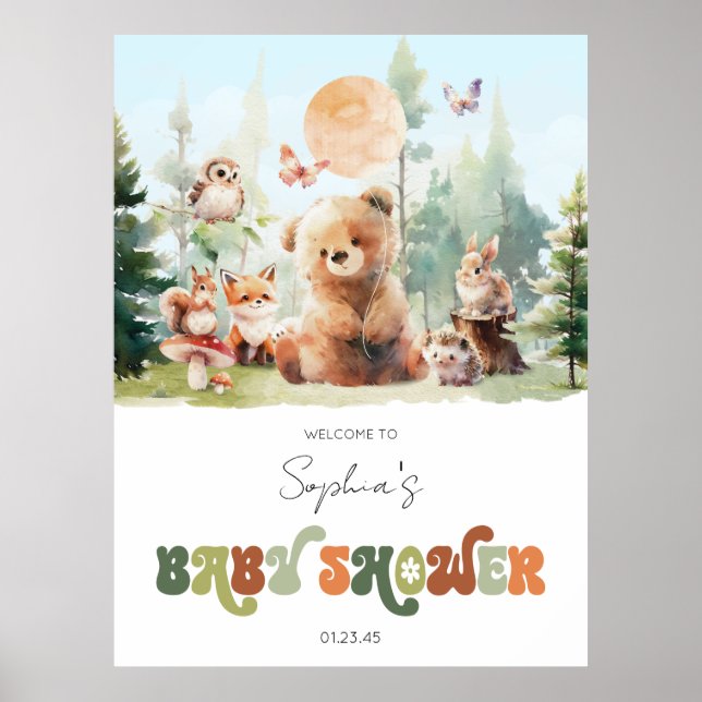 Poster Beary Cute Woodland Chá de fraldas Welcome (Frente)