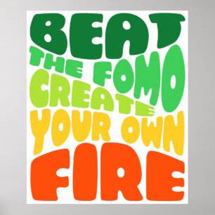 Poster Beat the fomo - tipografia vermelha-esverdeada