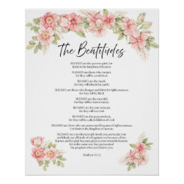Pôster Beatitudes de Floral Aquarela em Rosa
