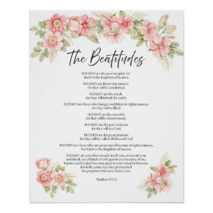 Pôster Beatitudes de Floral Aquarela em Rosa