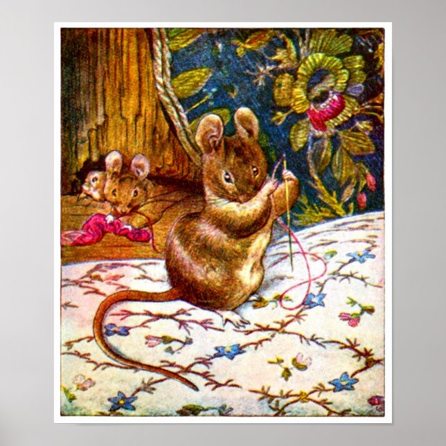 Poster Beatrix potter mouse cute vintage sewing (Frente)
