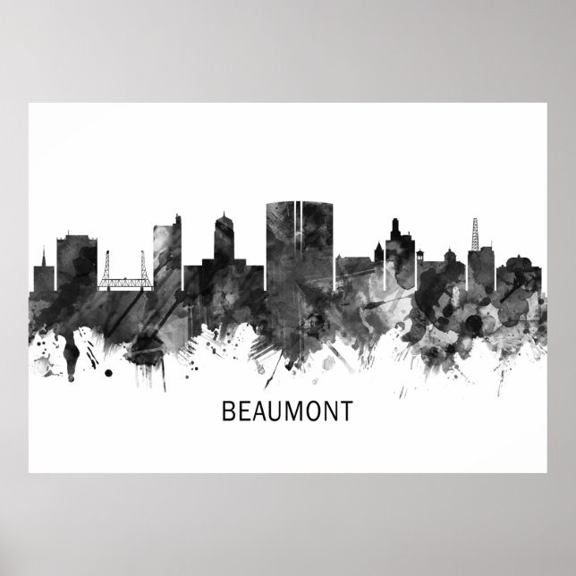 Poster Beaumont Texas Skyline BW (Frente)