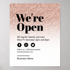 Poster Beaut Salon Open for Business Pink Glitter Ombre