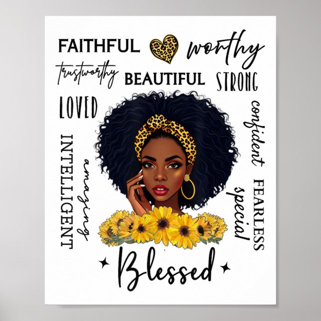 Poster Beautiful African American Black Woman Sunflower L (Frente)