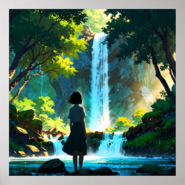 Poster Beautiful Anime Waterfall Illustration