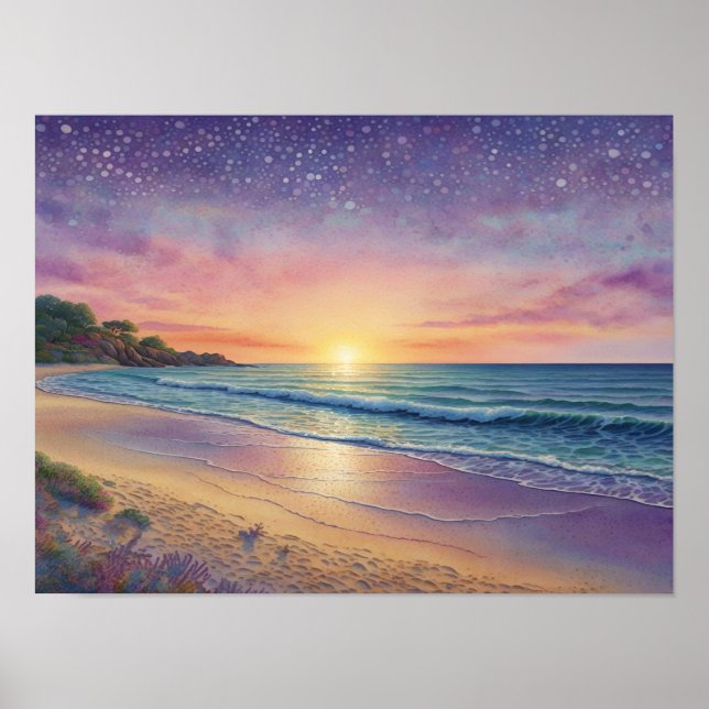 Poster Beautiful Beach Waves and Shore Art (Frente)