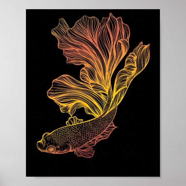 Poster Beautiful Betta Fish Fighting Siamese Halfmoon Gif (Frente)
