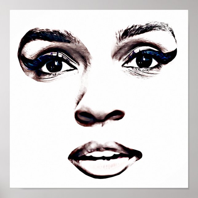 Poster Beautiful Black Womans Face Eyes lips Art (Frente)