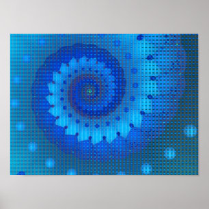 Poster Beautiful Blue Spiral Fine Fractal Art