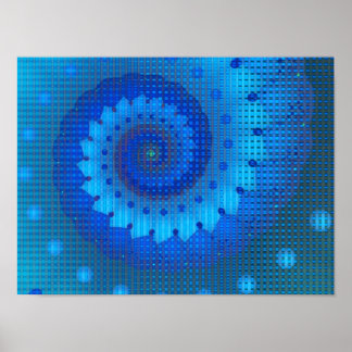 Poster Beautiful Blue Spiral Fine Fractal Art