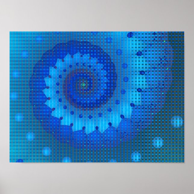 Poster Beautiful Blue Spiral Fine Fractal Art (Frente)