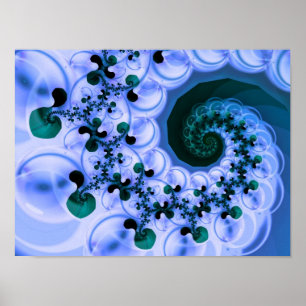 Poster Beautiful Blue Spiral Fine Fractal Art