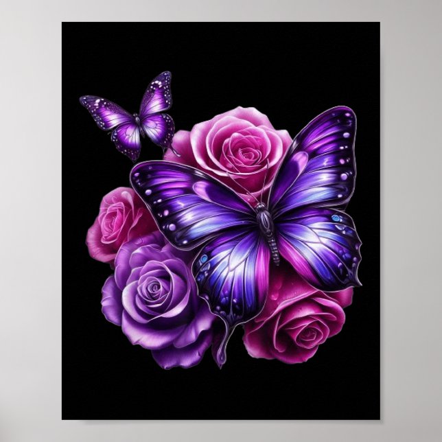 Poster Beautiful Butterfly Purple Rose Butterfly Lovers G (Frente)