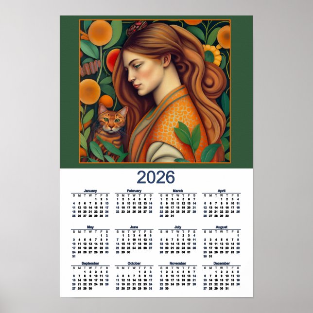 Poster Beautiful Cat and Lady 2026 Calendar (Frente)