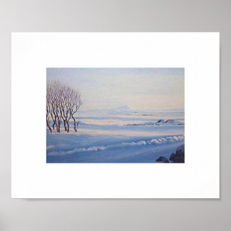 Poster Beautiful Icelandic winter landscape painting art