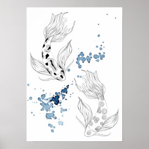 Poster Beautiful Japanese Koi Fish Swimming