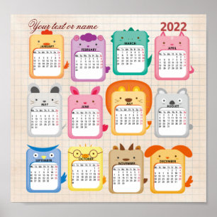 Poster Beautiful kids calendar 2022 on