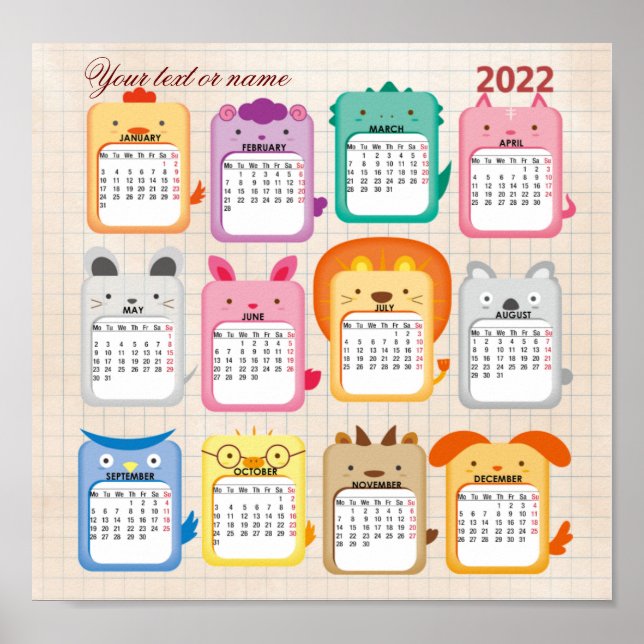 Poster Beautiful kids calendar 2022 on (Frente)