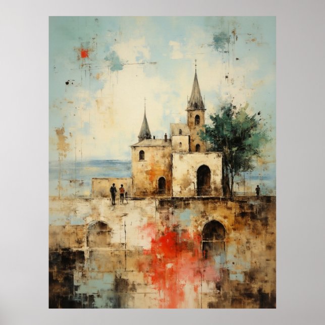 Poster Beautiful Modern Abstract  old small town painting (Frente)