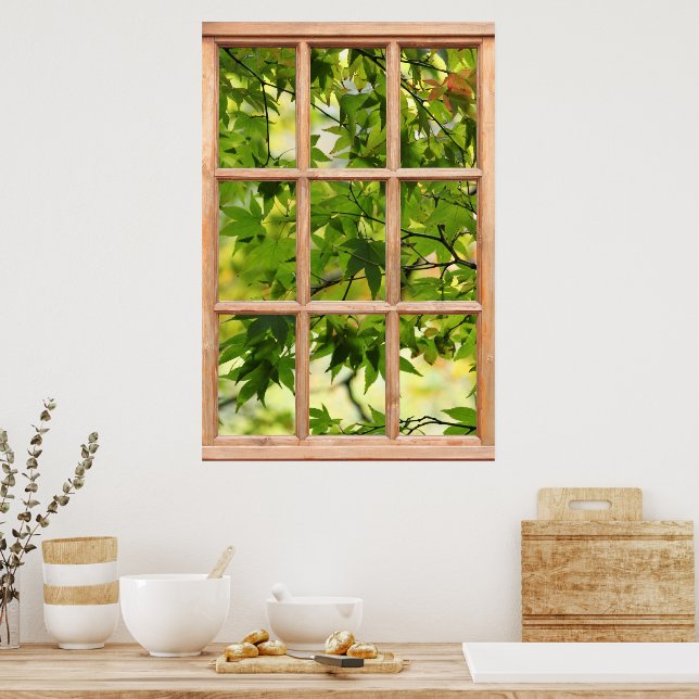 Pôster Beautiful Morning View of Leaves from a Window (Cozinha)