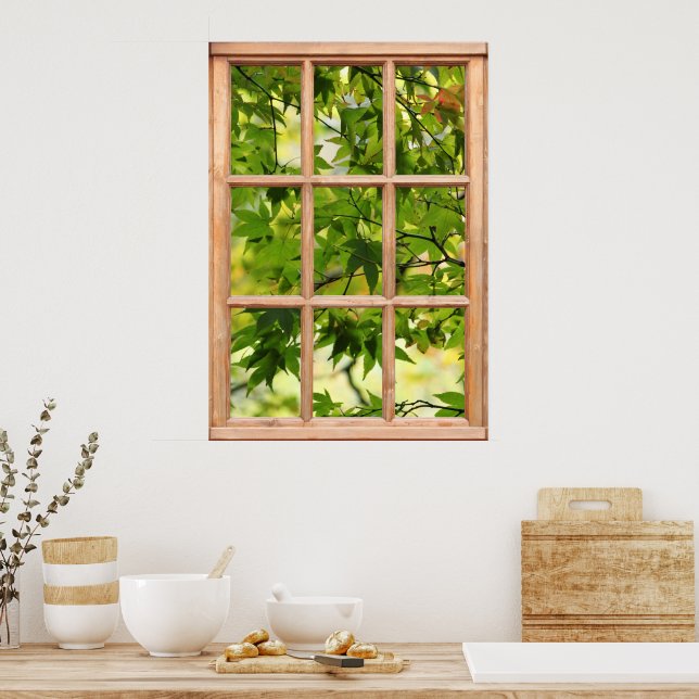 Pôster Beautiful Morning View of Leaves from a Window (Cozinha)