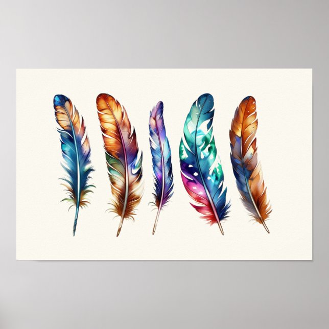 Poster Beautiful Multicolor Boho Feathers - Graphic Art (Frente)
