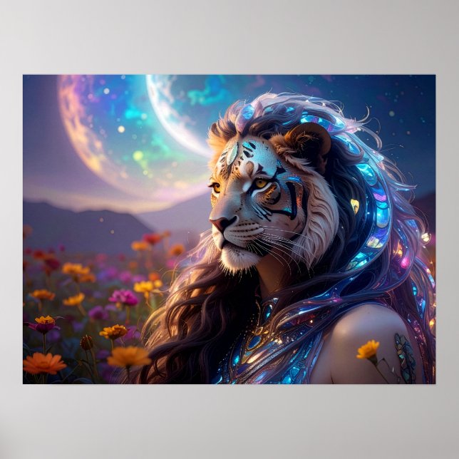 Poster Beautiful Mythic Tiger Goddess with Saturn Rising (Frente)