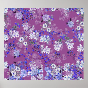 Poster Beautiful Oil Painted Flowers and Branches Tiny Fl