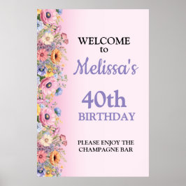 Poster Beautiful Pastel Flowers Birthday Party