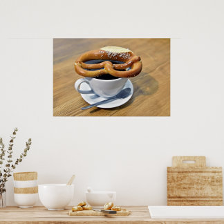 Poster Beautiful Pretzel with coffee