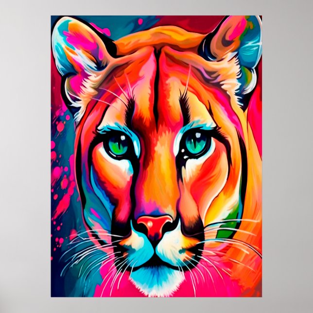 Poster Beautiful Puma Portrait colorful (Frente)