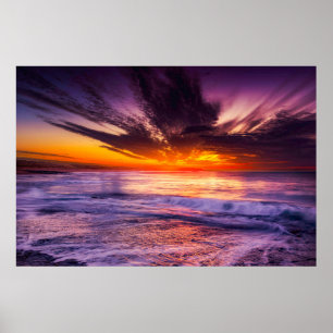 Poster Beautiful Purple Orange Sky and Ocean