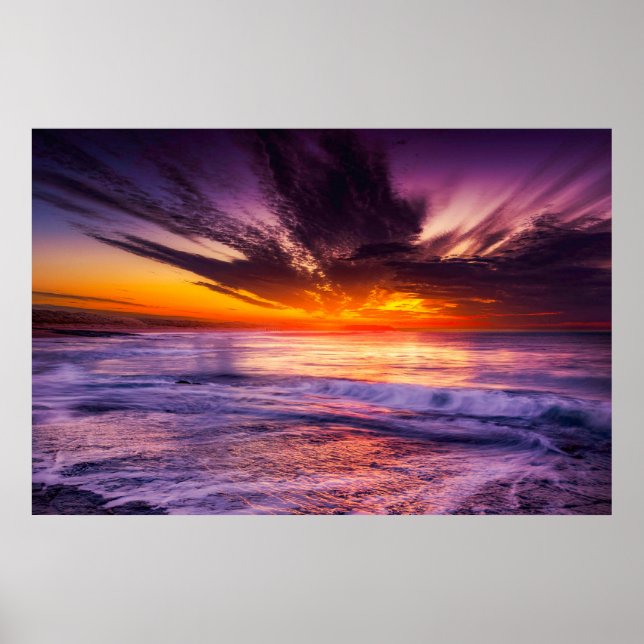 Poster Beautiful Purple Orange Sky and Ocean (Frente)
