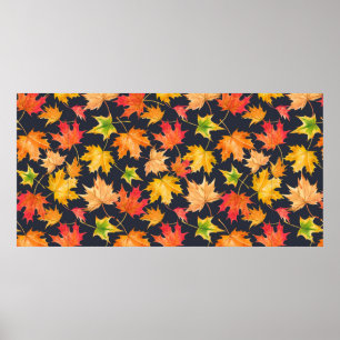 Poster Beautiful seamless autumn pattern with watercolor 