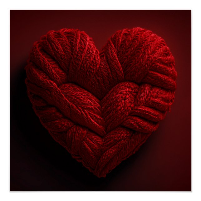 Pôster Beautiful Valentines Day Heart Made Of red Yarn (Frente)