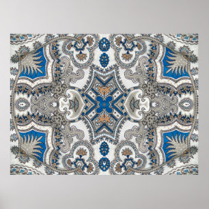 Poster Beautiful white and blue arabesque, islamic patter