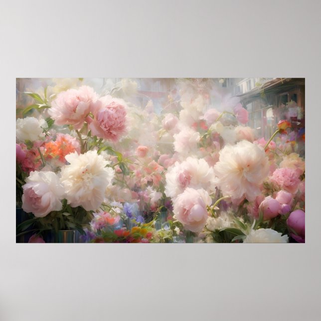 Poster Beautiful White & Pink Peonies Watercolor Painting (Frente)