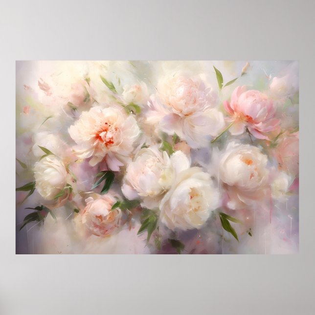 Poster Beautiful White & Pink Peonies Watercolor Painting (Frente)