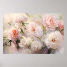 Poster Beautiful White & Pink Peonies Watercolor Painting
